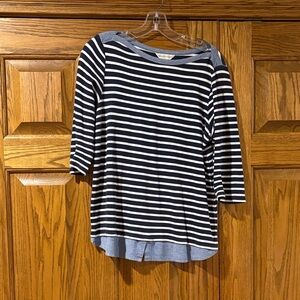 Christopher & Banks Navy and Cream Striped Long Sleeve Top